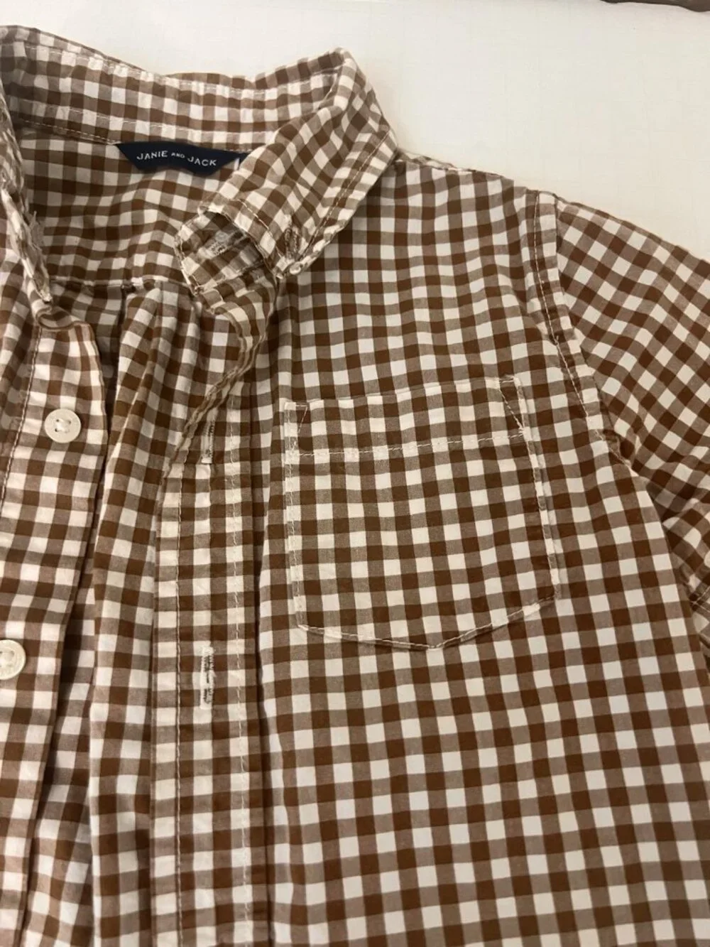 Janie and Jack Button Down Shirt Kids Brown Gingham Plaid Classic SIZE 2T